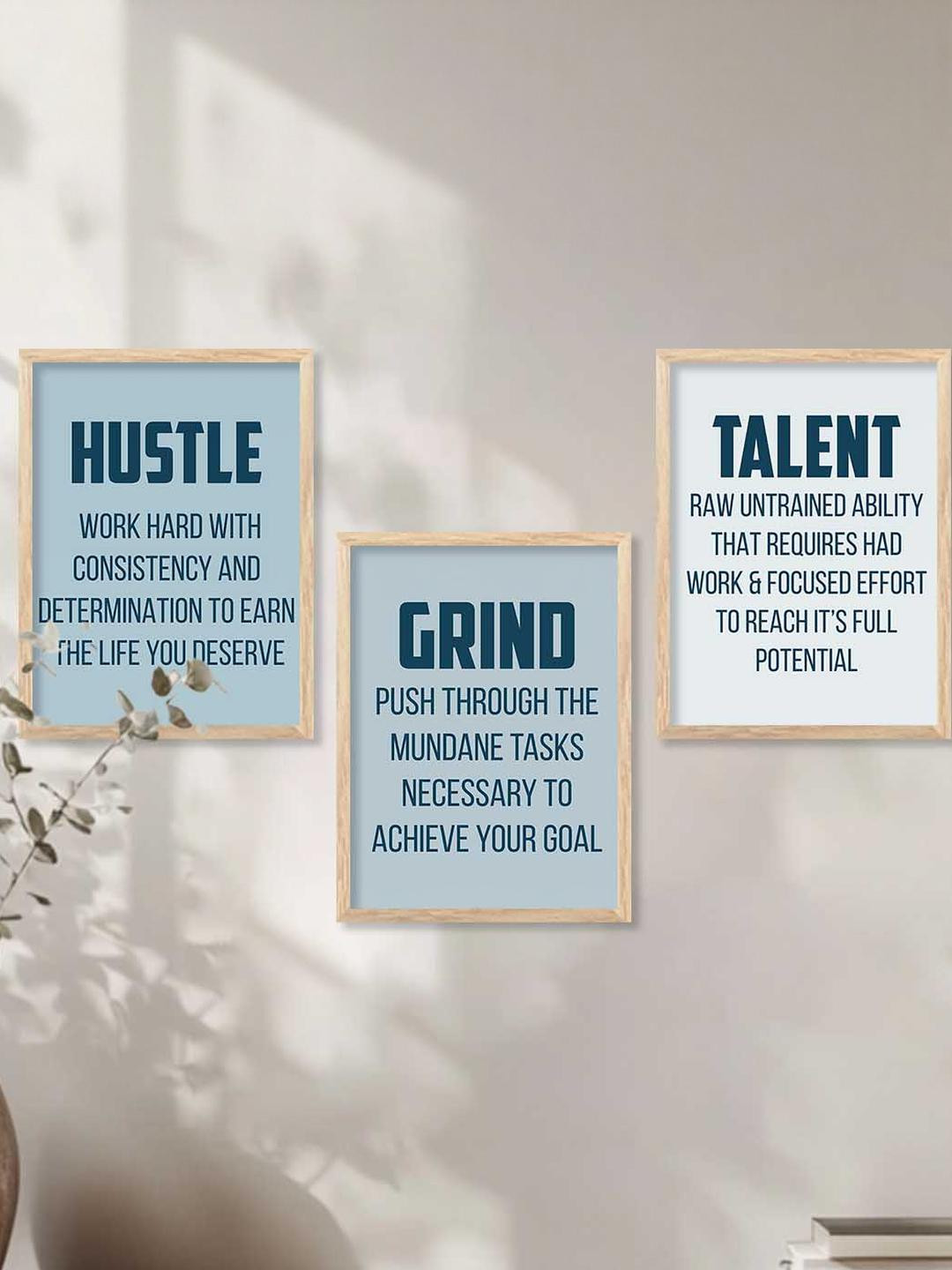 WALLLANE Brown 3 Piece Wood Abstract Wall Paintings For Living Room Office Bedroom