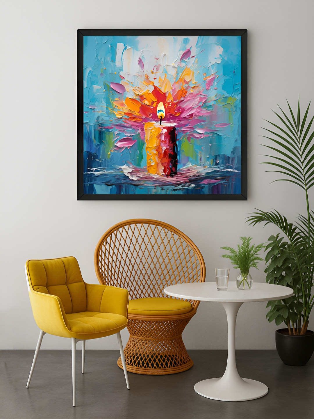 999Store Orange & Blue Candle Abstract Canvas Wall Art