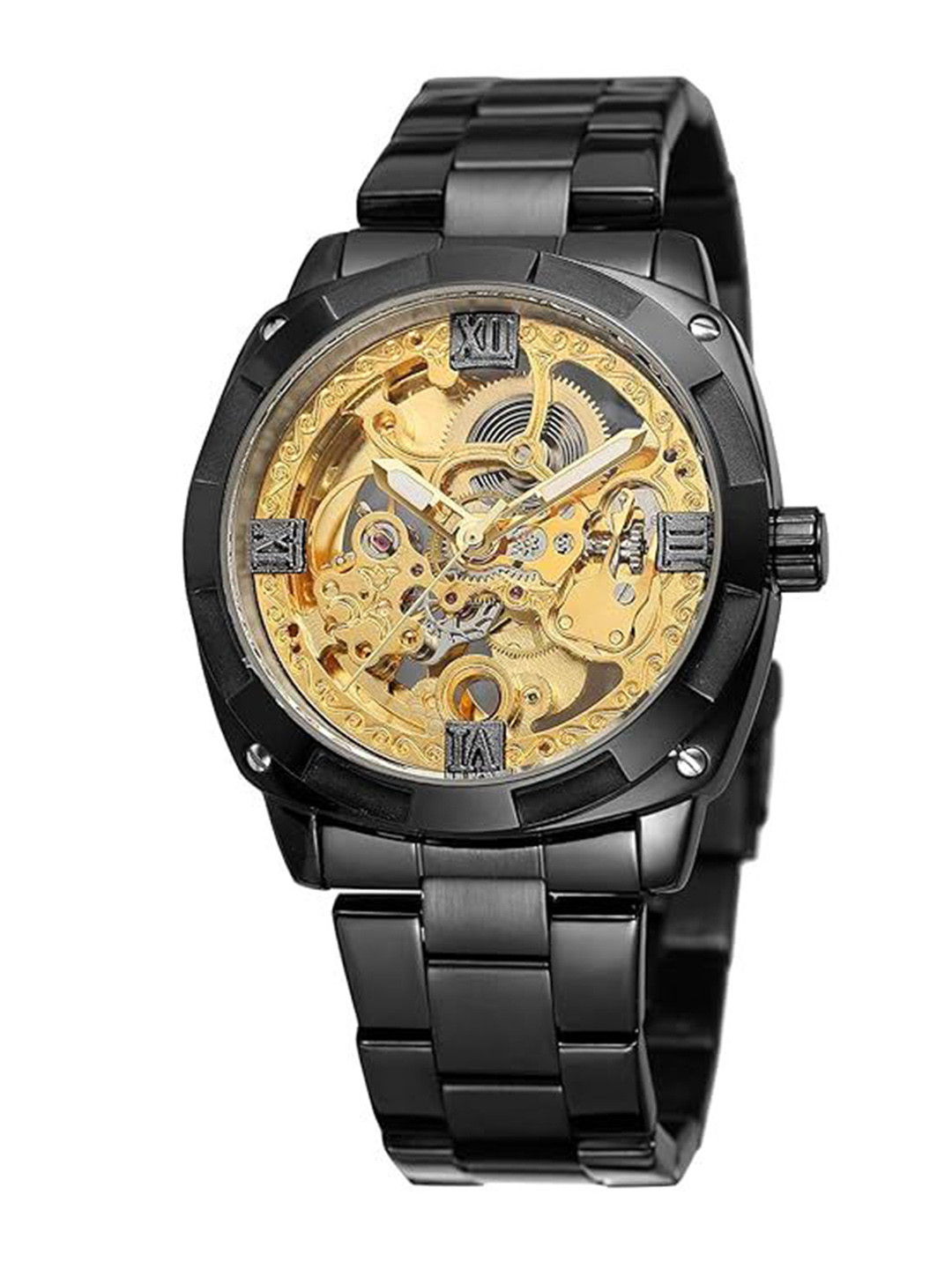 FORSINING Men Automatic Skeleton Anglog Dial Watch with Stainless Steel Strap