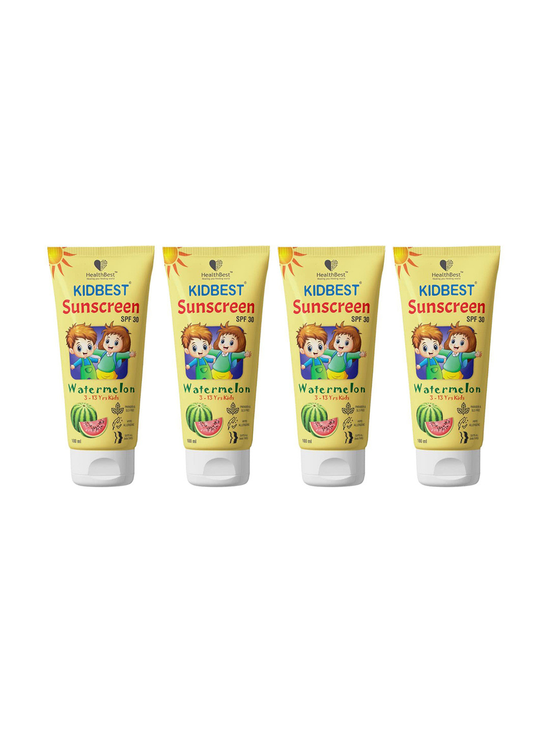 HealthBest Set Of 4 Kidbest SPF 30 PA+++ Sunscreen - 100 ml Each