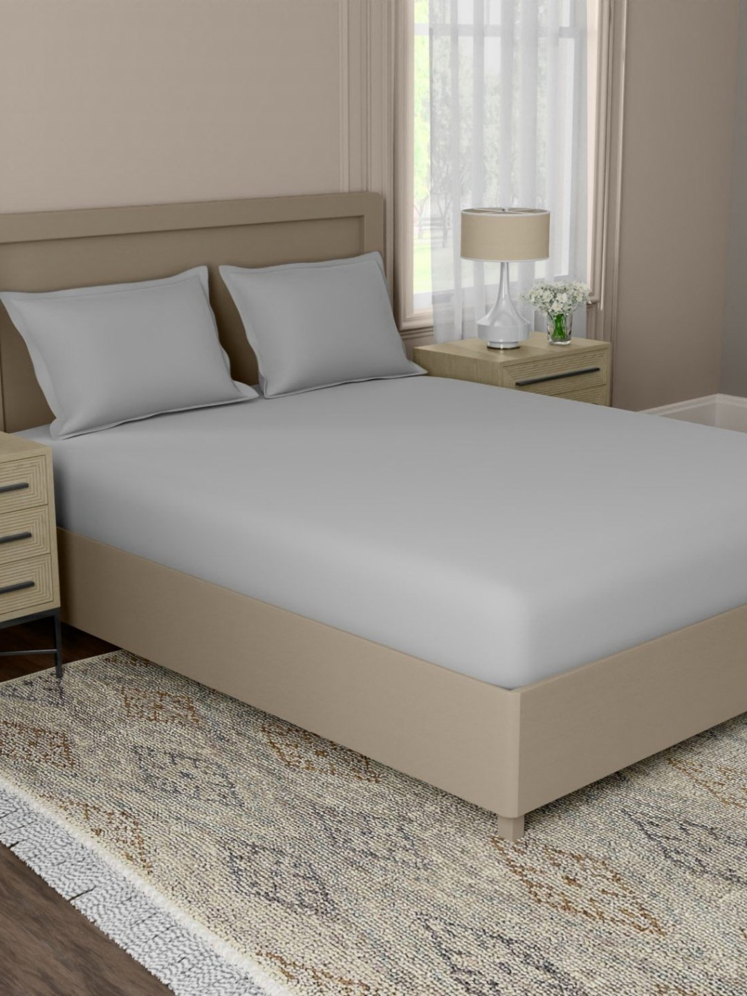 home expressions Grey Cotton 144 TC Queen Bedsheet 224 m X 254 m