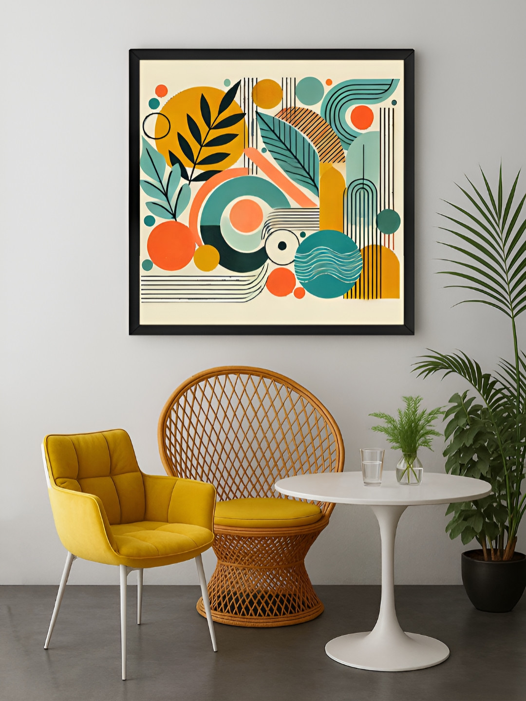 999Store Cream-Coloured & Orange 1 Piece Geometric Abstract Canvas Wall Art