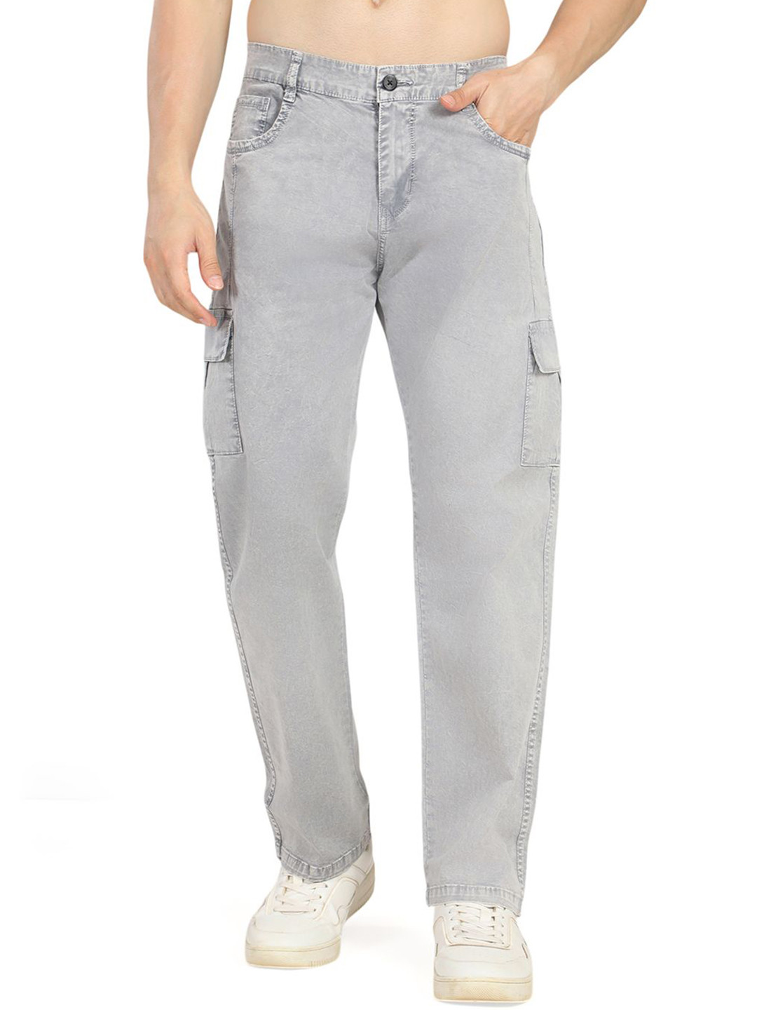 Hence RFD new Men Faded Relaxed Straight Leg Straight Fit Easy Wash Cargos Trousers