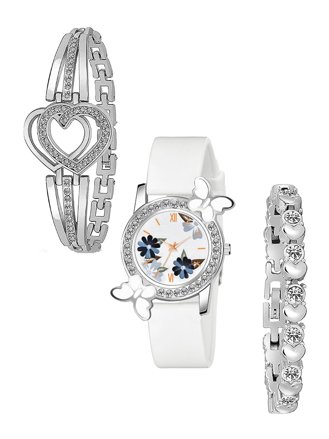 CSAMON Women Embellished Dial & Bracelet Style Watch 328 WH FosilBLK SLV Heart Dani B