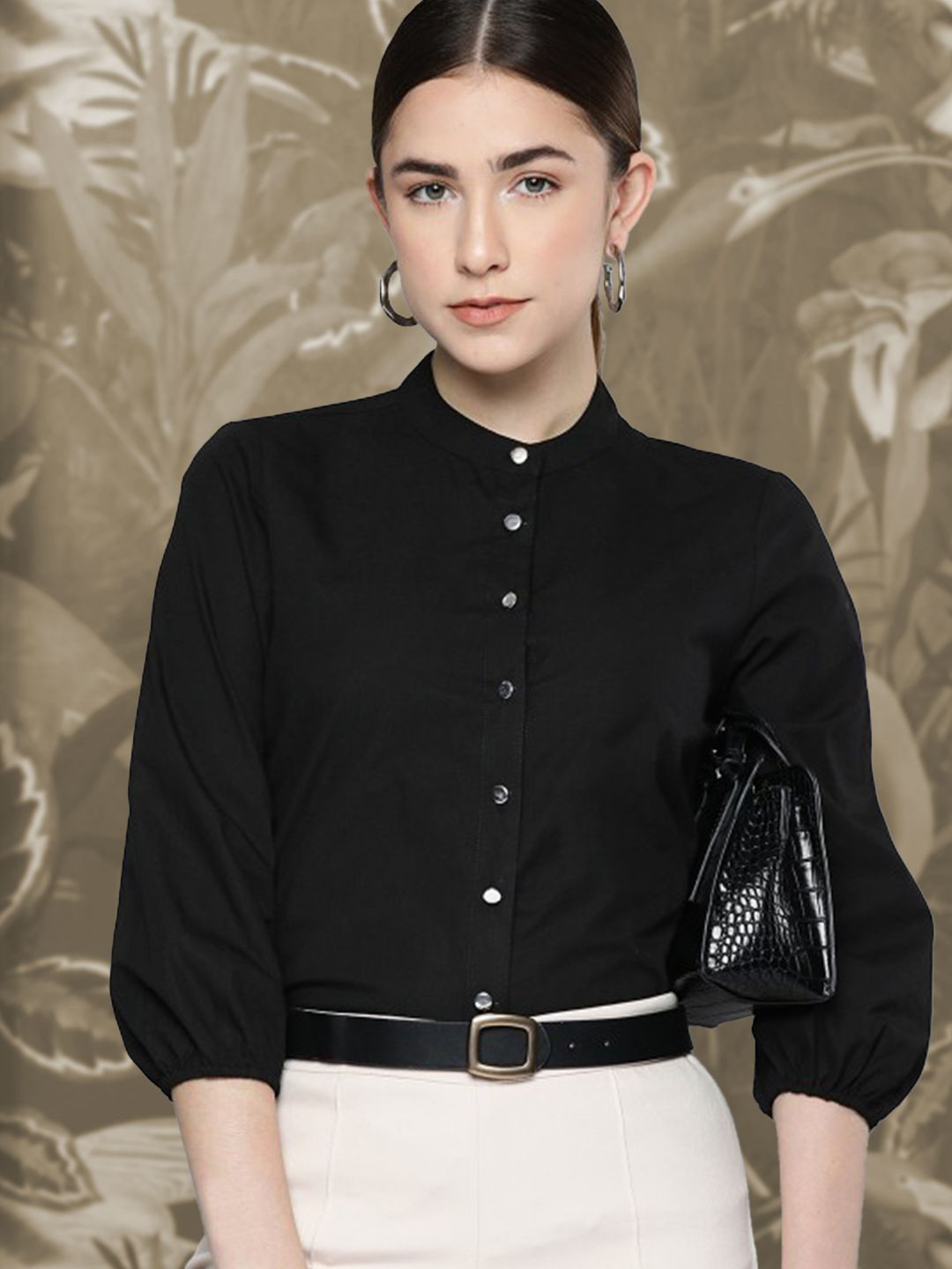 Unicus Apparel Women Standard Fit Solid Band Collar Casual Shirt