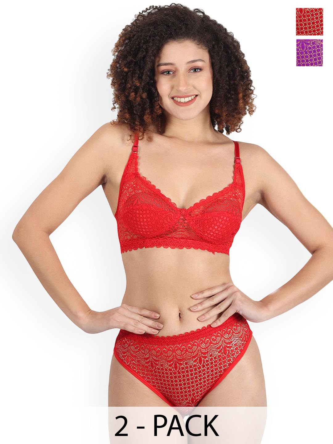 Samvar Pack Of 2 Non Padded Lingerie Sets A-Rain-Set_R,Pu