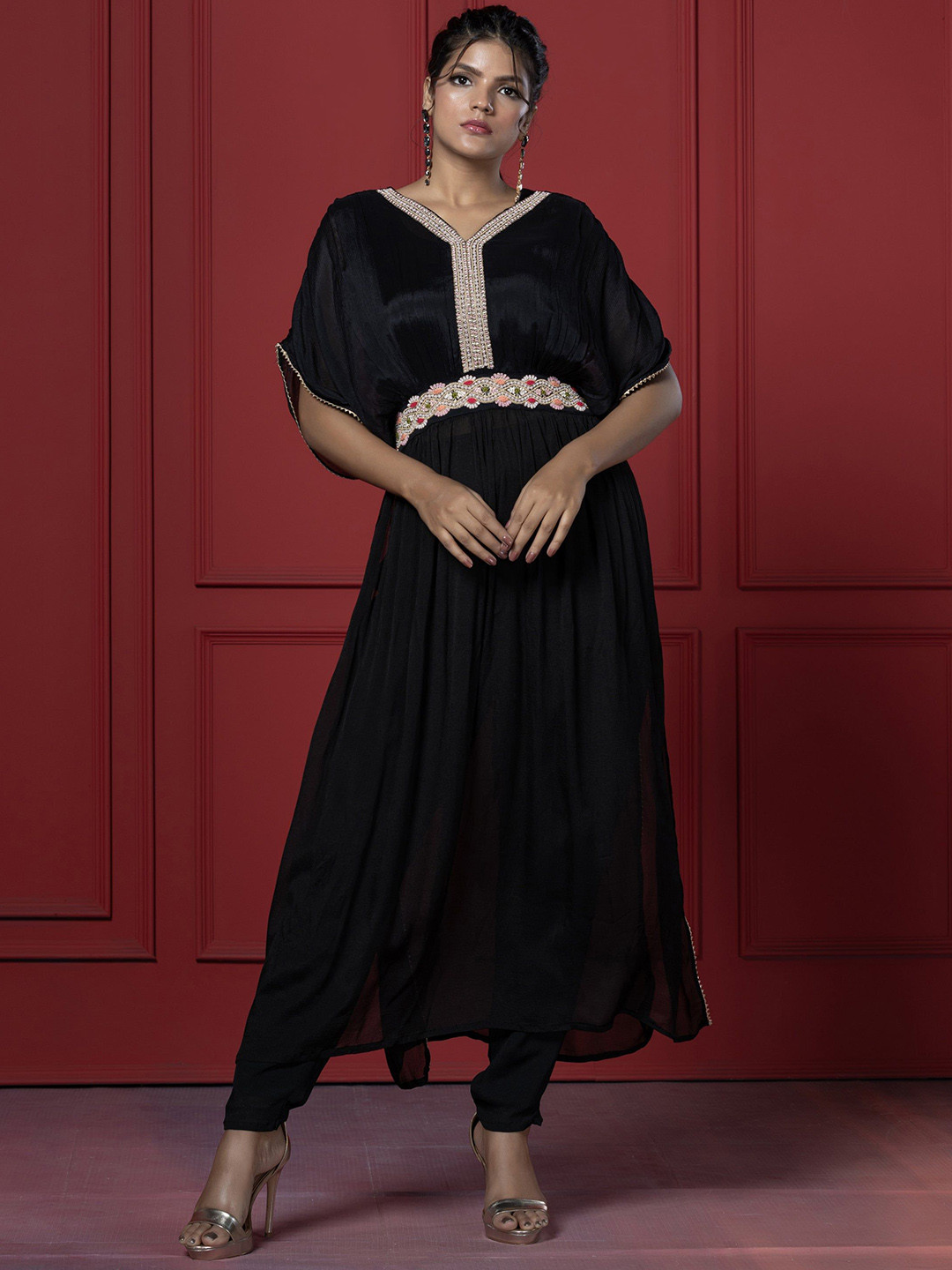 GloballyRonakRBafna A-line Beads And Stones V-Neck Kurta