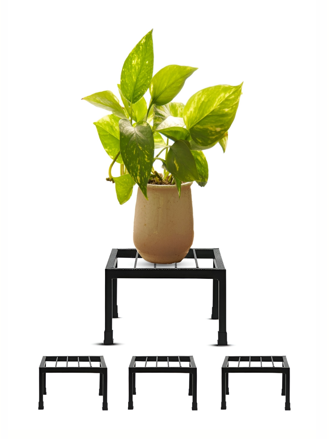 GADDA CO Black 4 Pieces Rust-Resistant & Powder-Coated Rectangular Planter Stands