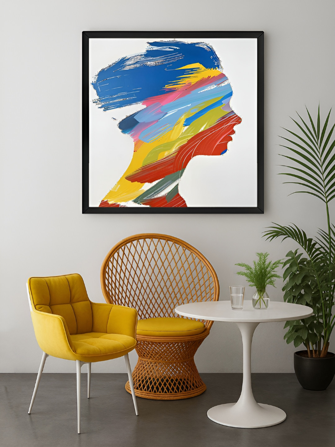 999Store White & Yellow Face Silhouette Printed Canvas Wall Art