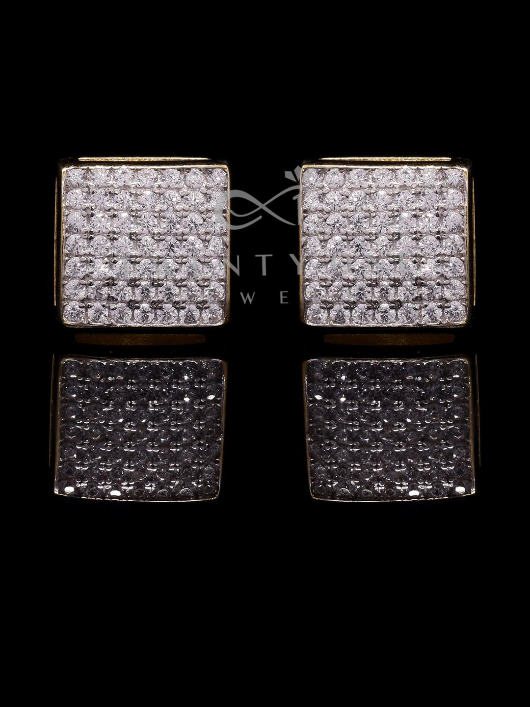 Pave Setting Diamond Belona Studs in Champagne Gold Finish with Screw Backs