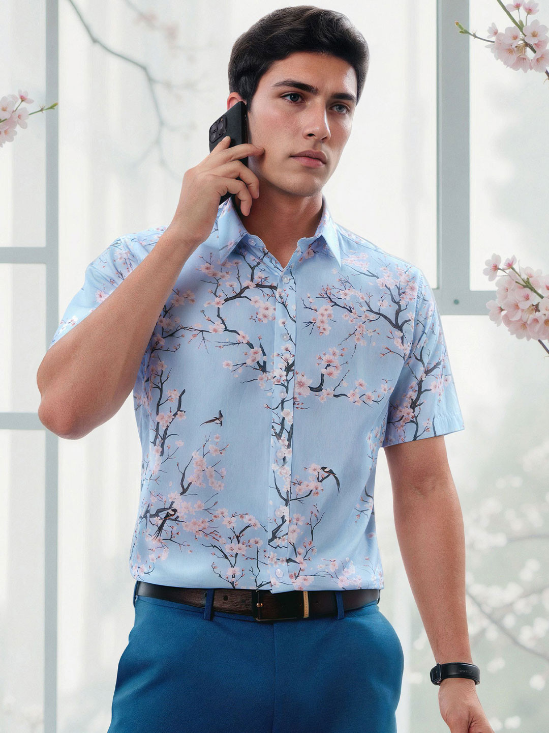 Louis Philippe Floral Printed Formal Spread Collar Pure Cotton Formal Slim FIt Shirt