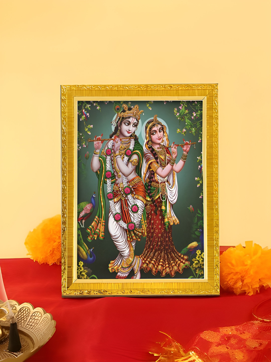 Art Street Maroon & Green Divine Sri Radha & Krishna Religious Wooden Wall Art