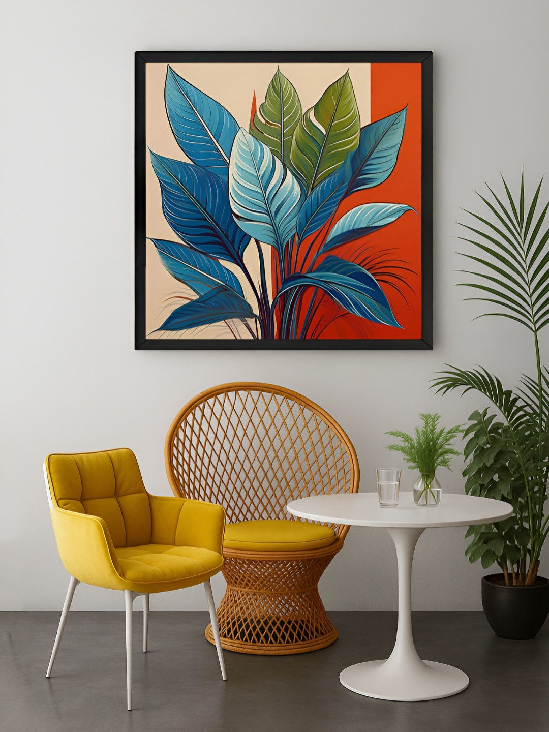 999Store Red & Navy Blue Modern Botanical Canvas Wall Art