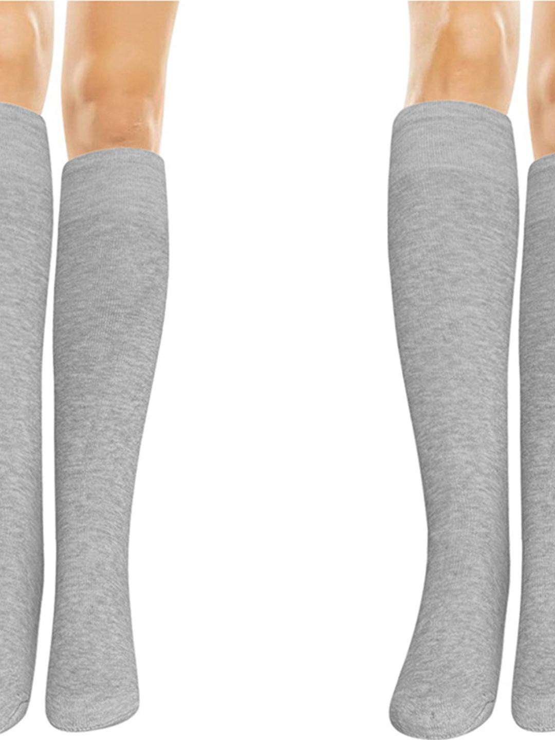 MUKHAKSH 2 Pairs Melange Grey Knee Length Socks