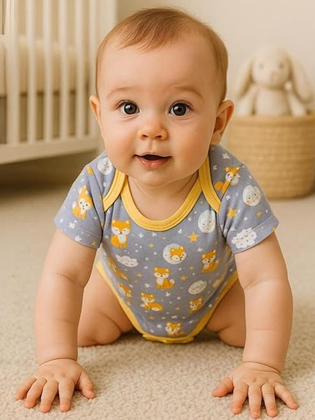 Adhigams Kids Printed Blue Baby Rompers