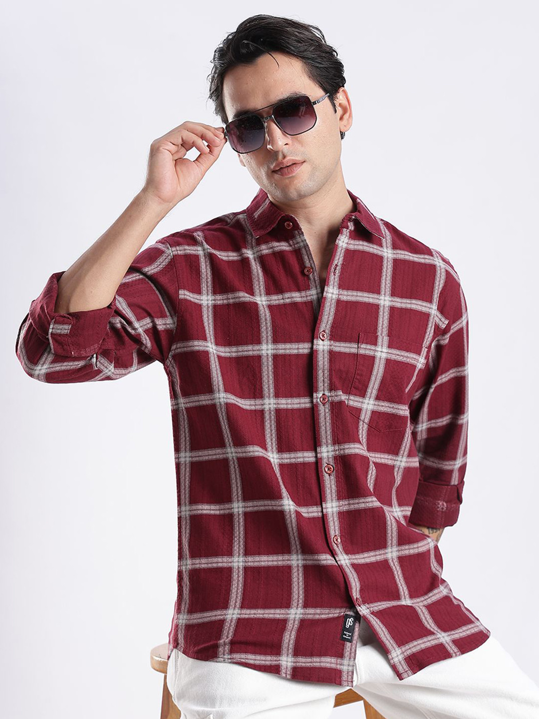 Guns & Sons Men Modern Slim Fit Checked Casual Shirt