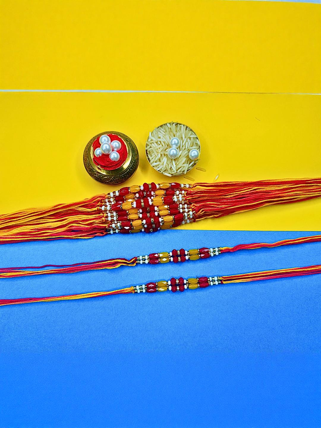 Anouk Set Of 12 Beaded Cotton Thread with AD Stones & Meenakari Designer Rakhi for Brother