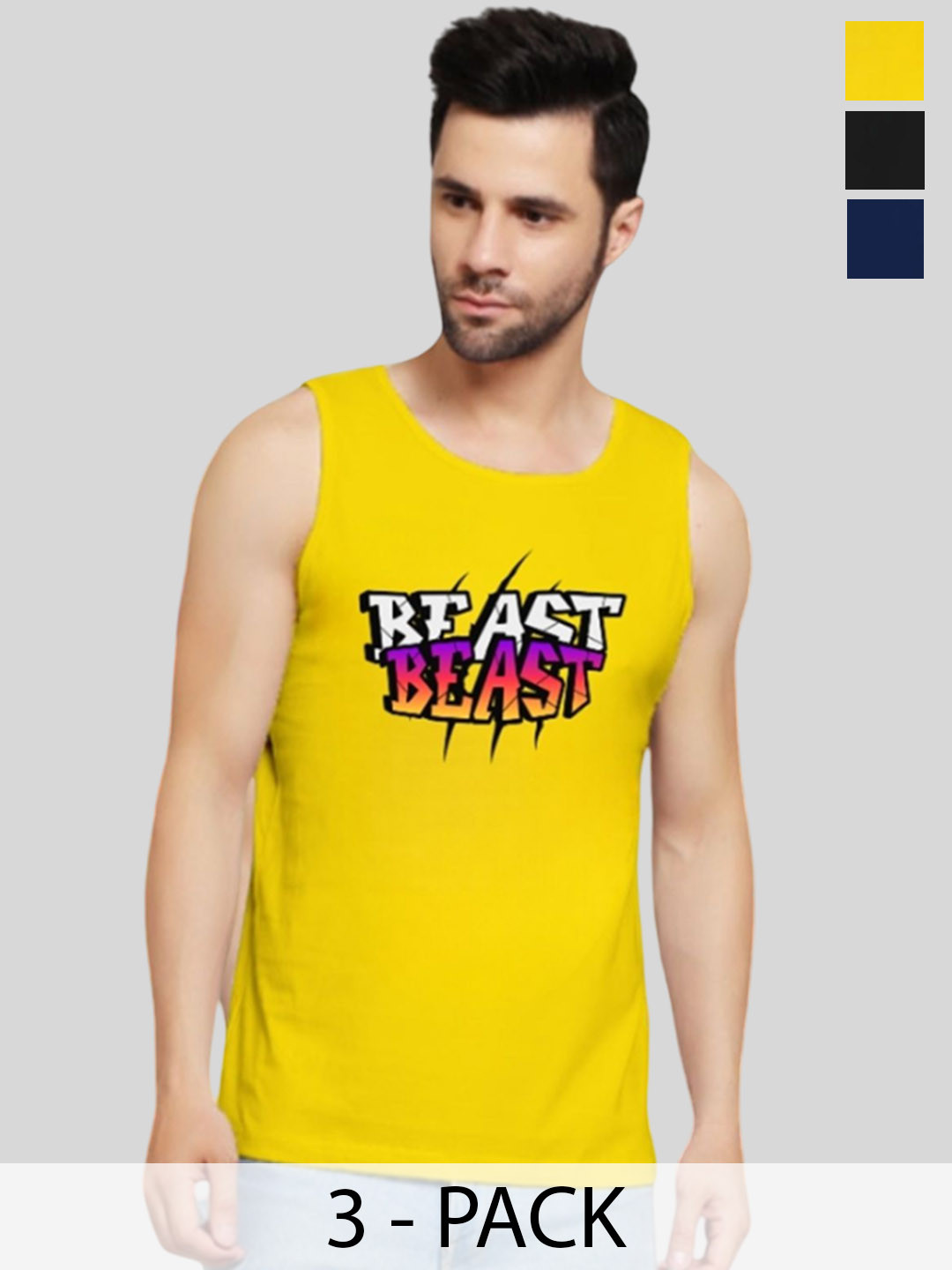 UpClothing Pack Of 3 Assorted Cotton Gym Vests Upclothing men's multipack vest