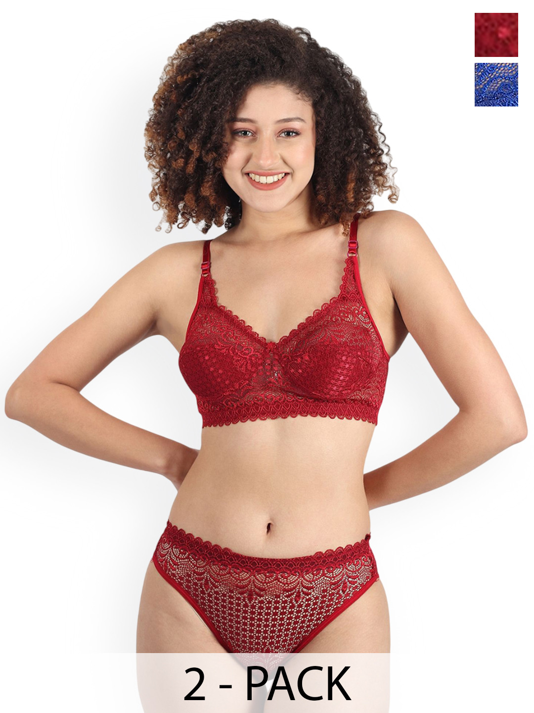 Samvar Pack Of 2 Self-Design Non Padded Lingerie Sets A-Rain-Set_B,M