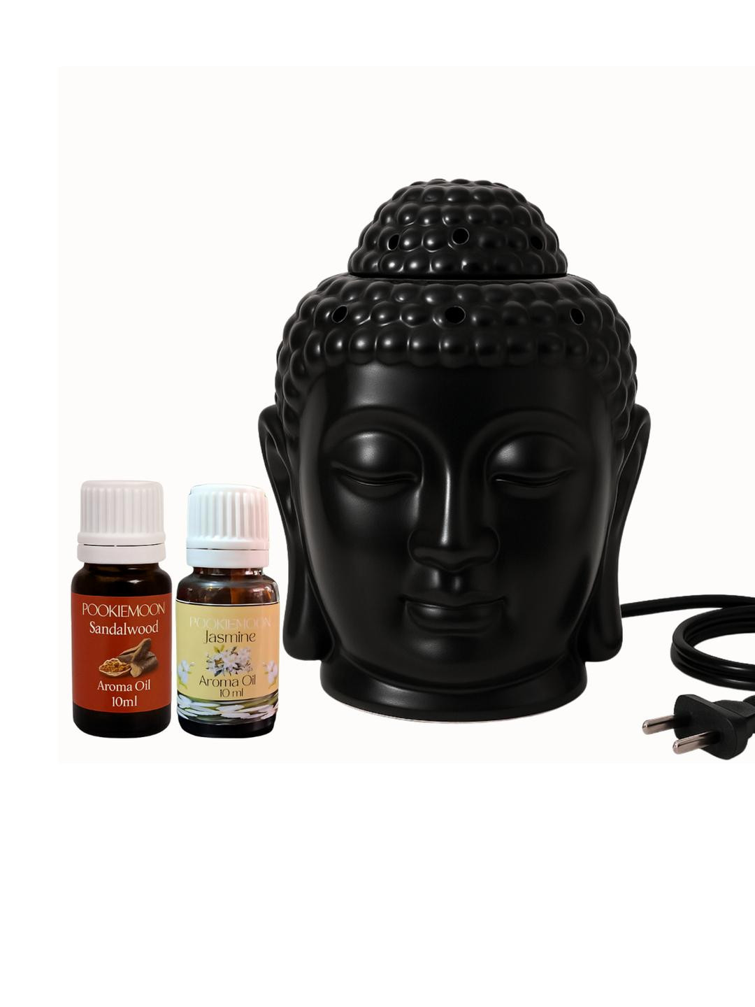 Pookiemoon Black Ceramic Buddha Diffuser with Jasmine and Sandalwood Oils 10ml