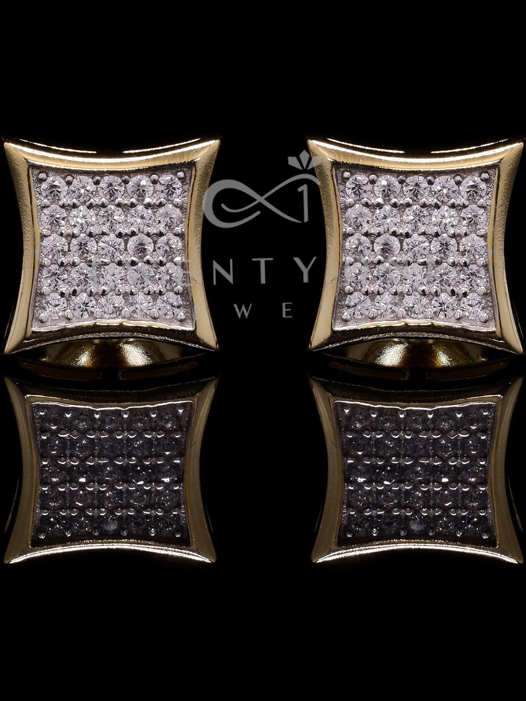 Pave Setting Diamond Studded Gold Finish Cenora Studs with Screw Backs