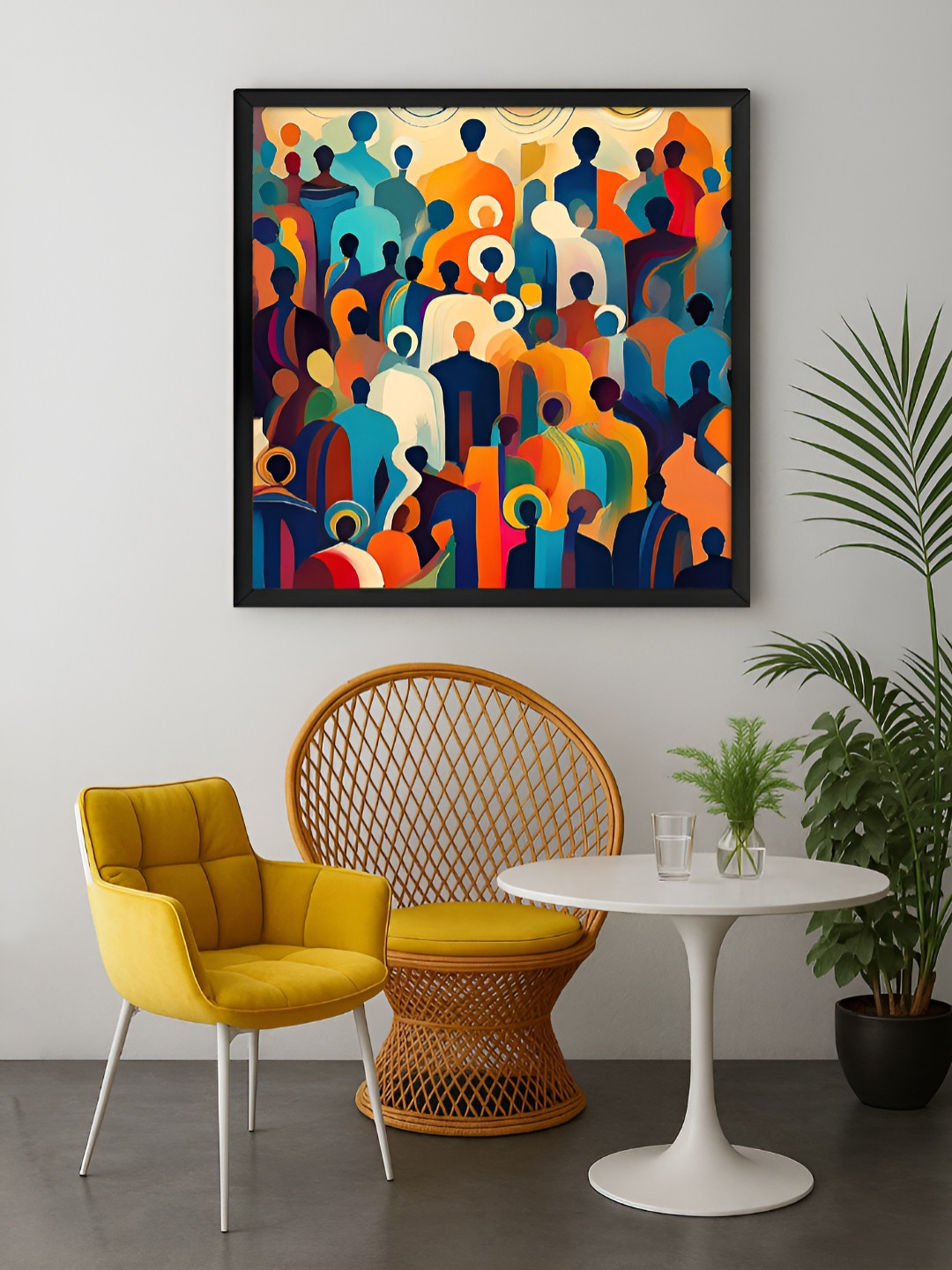 999Store Orange Colored & Blue Silhouettes Printed Canvas Wall Art