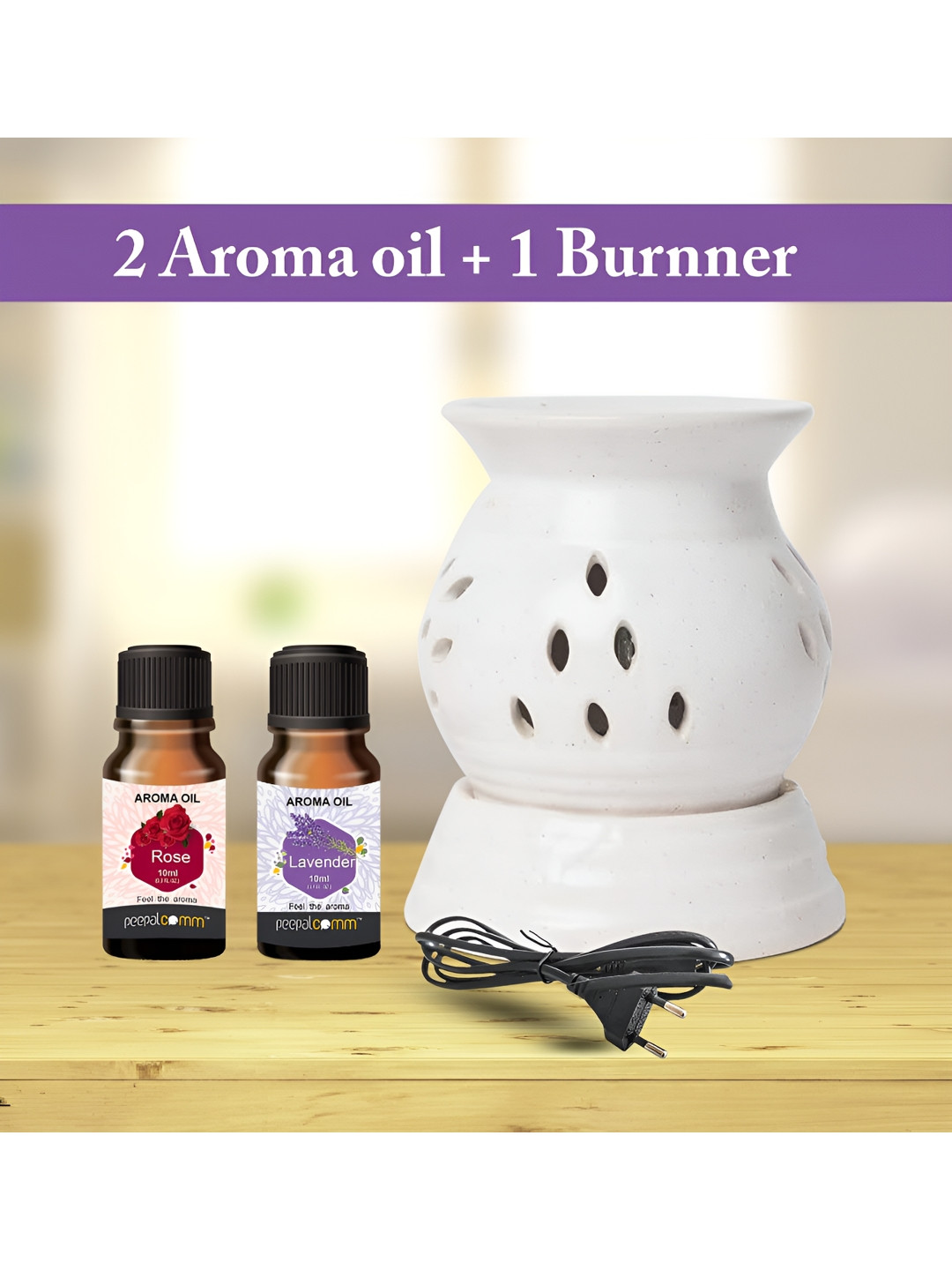 PEEPALCOMM 3Pcs White Electric Scented Diffuser With Rose & Lavender Oils - 10 ml Each