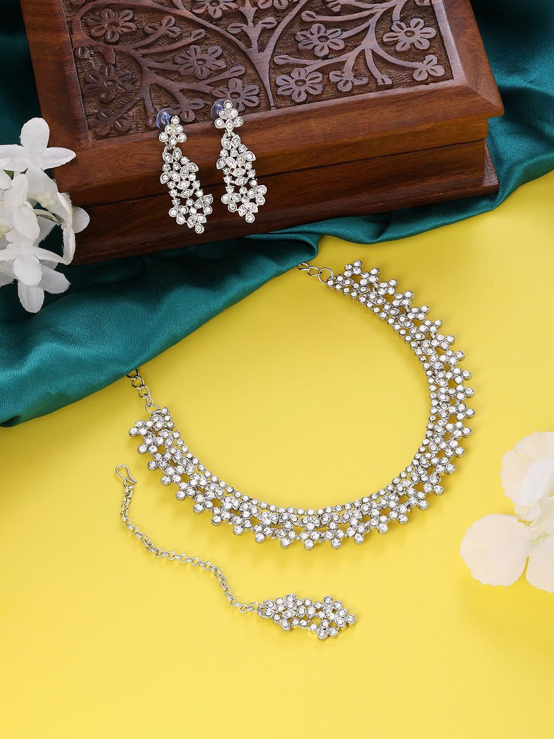 Atasi International Rhodium-Plated Crystals And American Diamond-Studded Jewellery Set