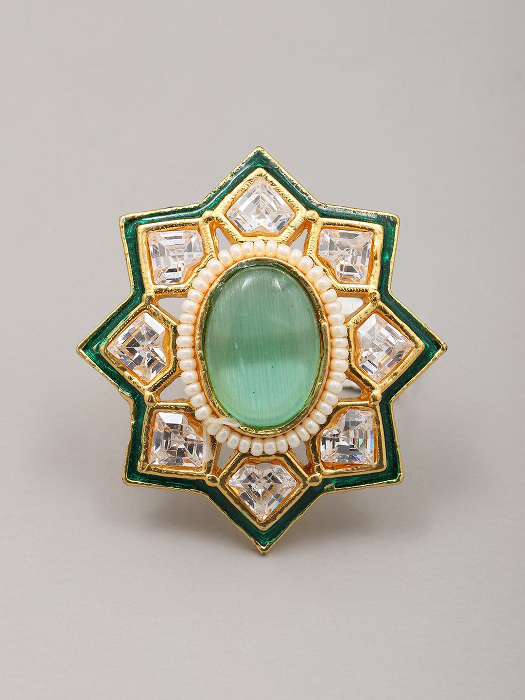 Exotic India Stone Studded & Beaded Star Design Finger Ring