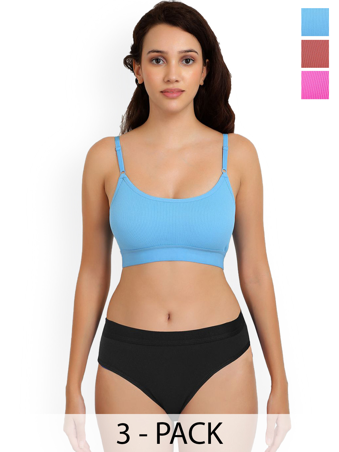 Samvar Pack Of 3 Cotton Non-Padded Non Wired Lingerie Sets B_Goma Set_P,O,Light_B