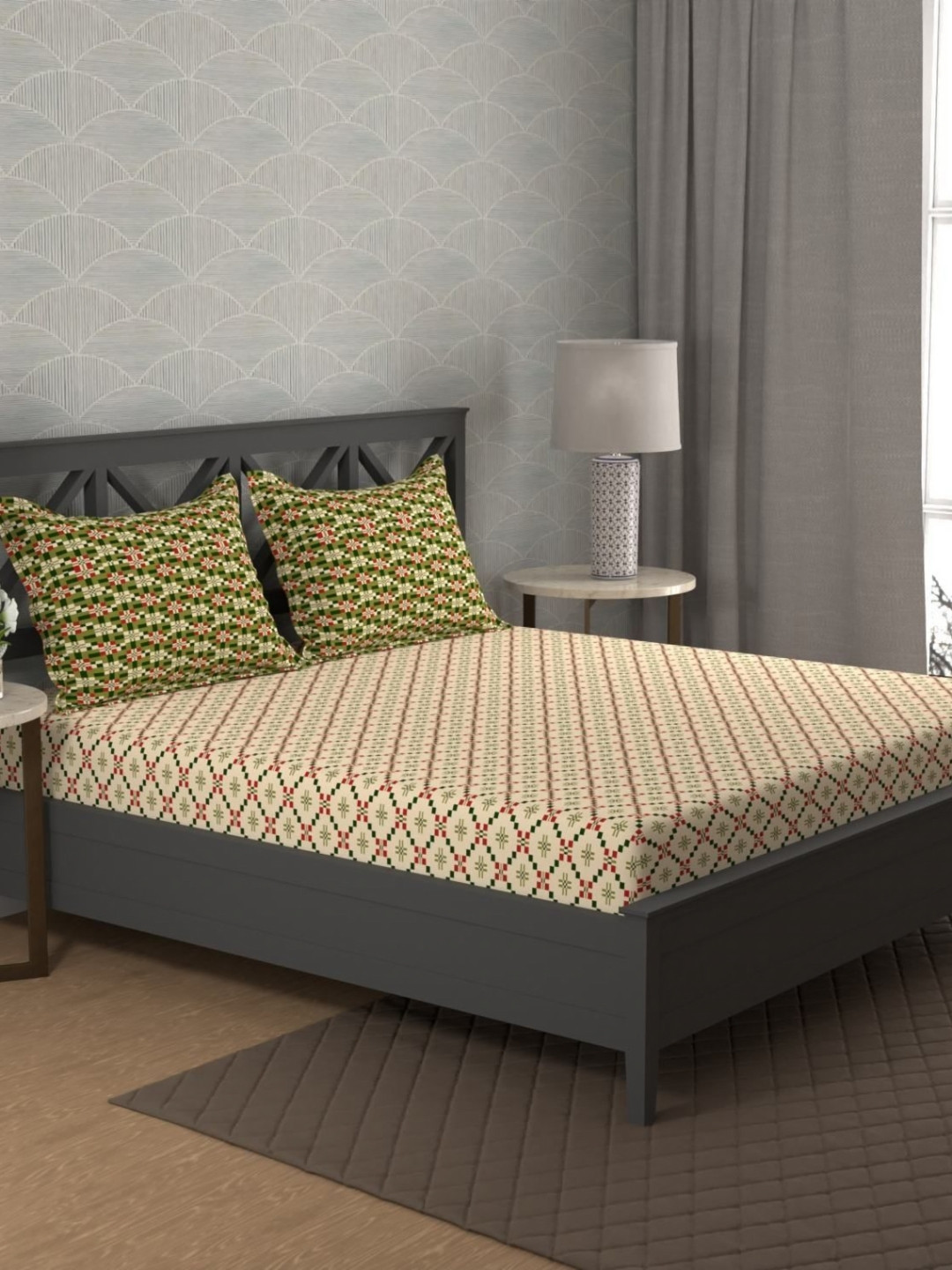 home expressions Ambrosia Cream Printed Polyester Super King Bedsheet Set 2.74 m X 2.74 m