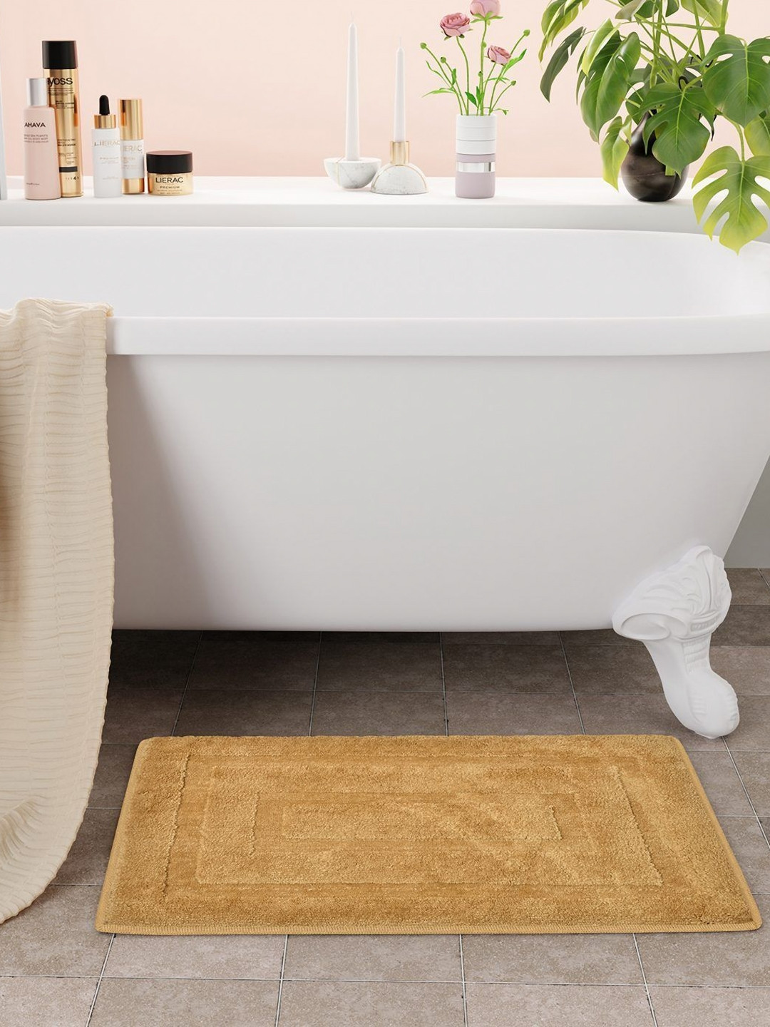 Bichauna Element Beige & White Anti-Skid & Non-Slip Rectangular 1300-GSM Bath Rug
