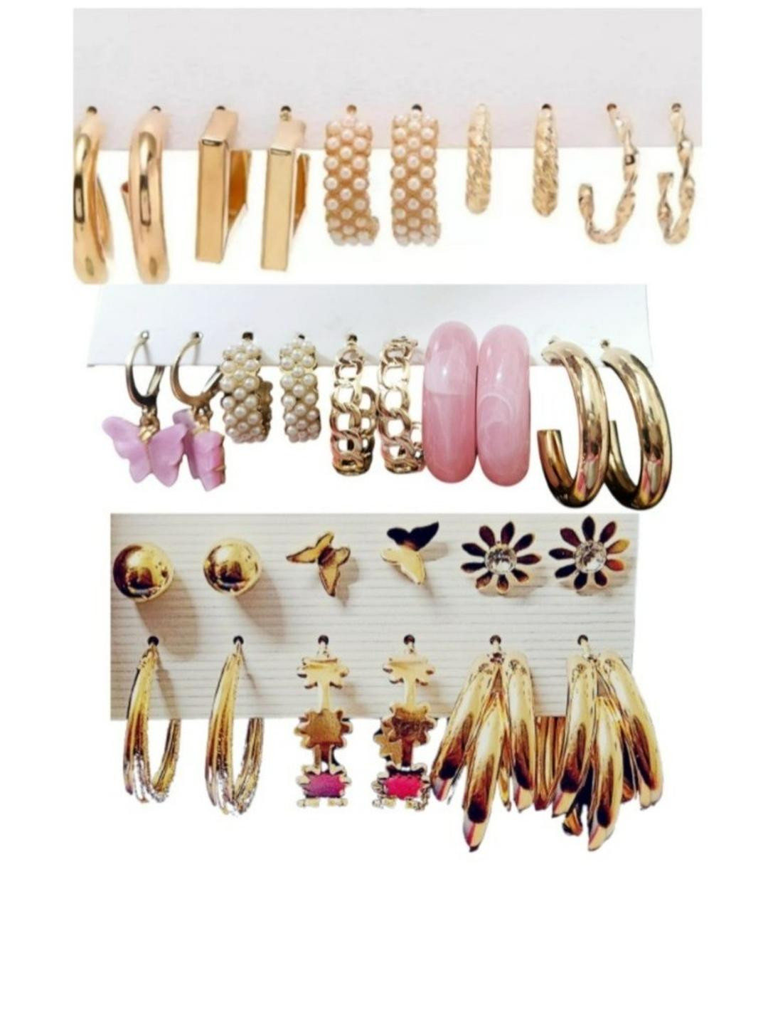 Brijsun 16 Pair Gold-Plated Studs, Tassel, Hoop & Drop Earrings