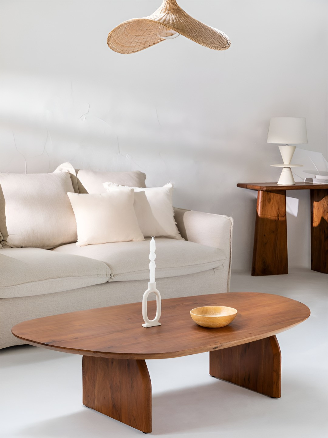 THEGASBH Lomie Brown Acacia Wooden Coffee Table