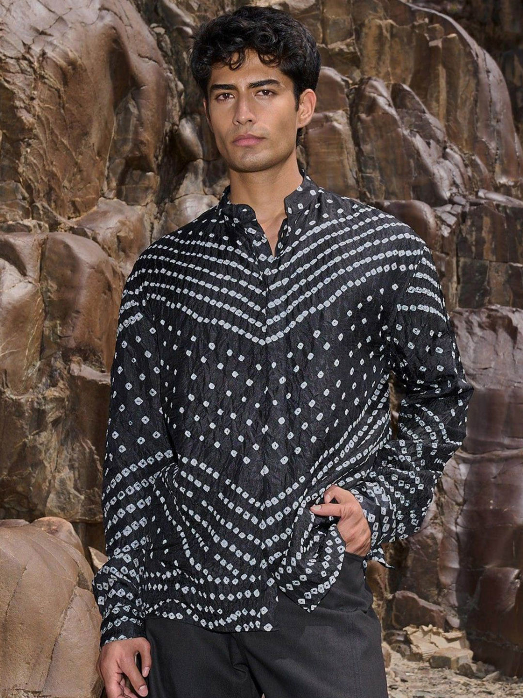 Dash and Dot Relaxed Bandhani Printed Long Sleeves Shirt