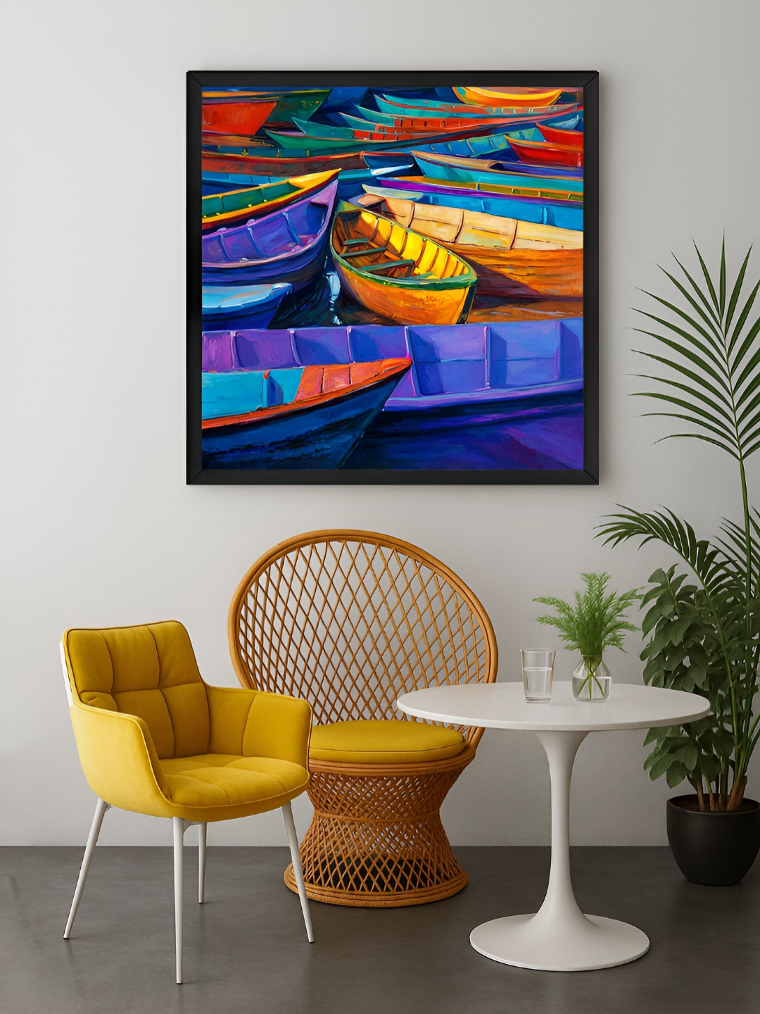999Store Blue & Yellow Docked Boats Canvas Wall Art