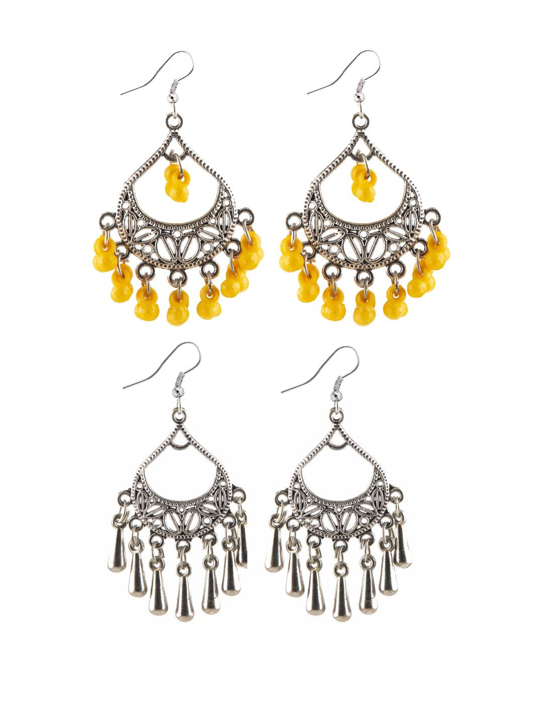 Creative Frogs 2 Pair Oxidised Yellow & Silver Classic Drop Earrings