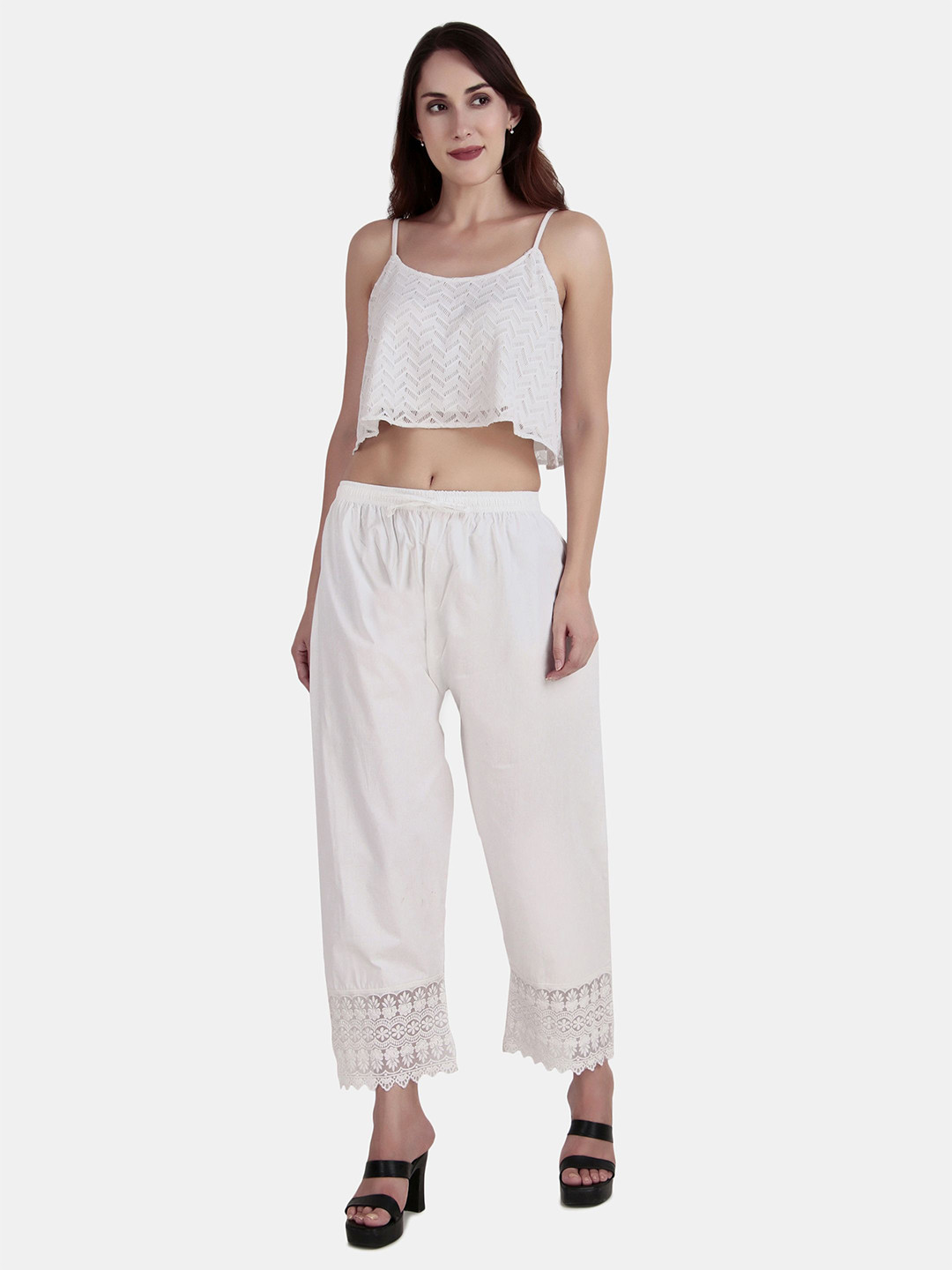 PAHNAZ Women Lace Border Palazzo