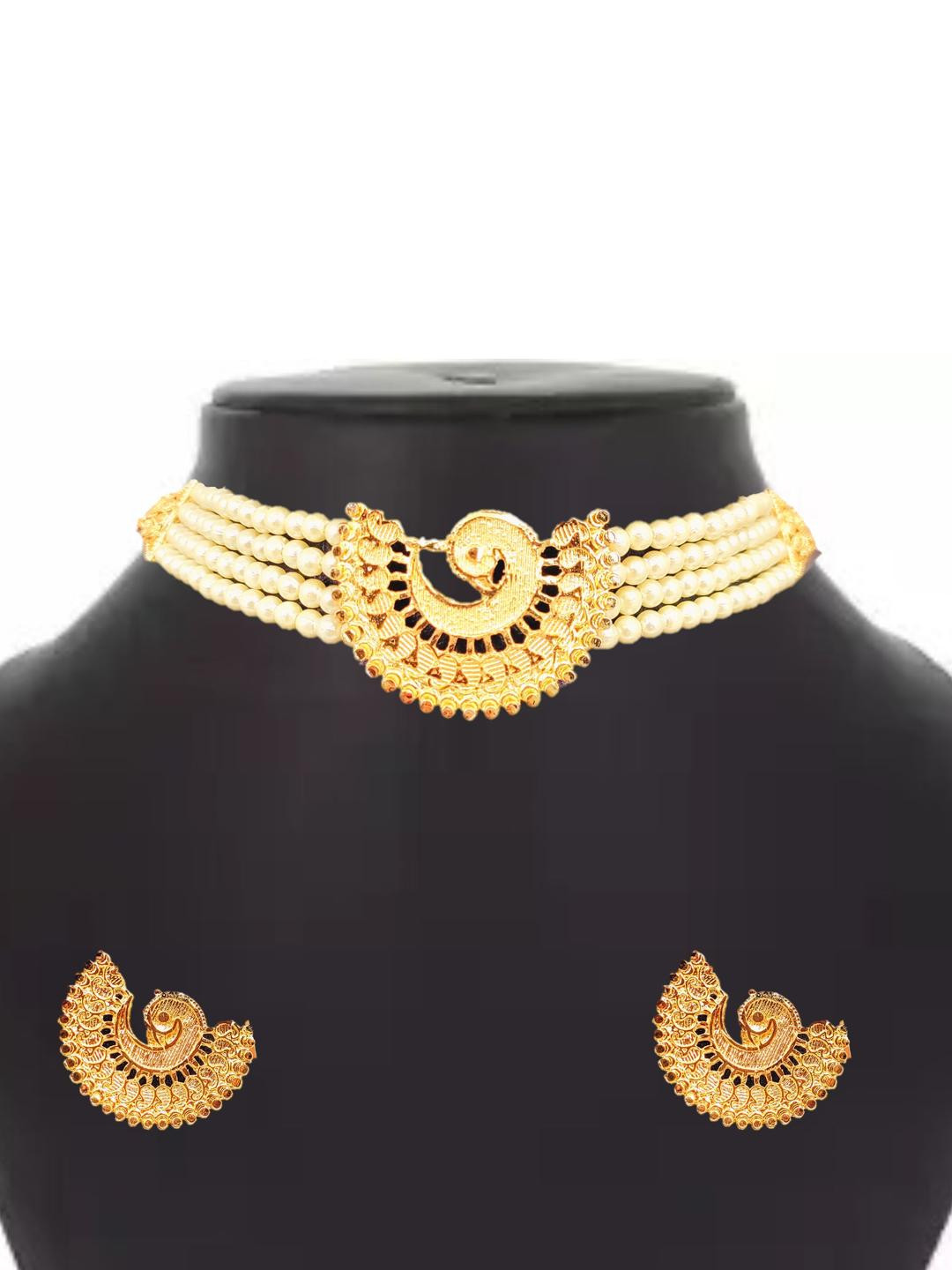 Pearl choker necklace earrings jewellery set