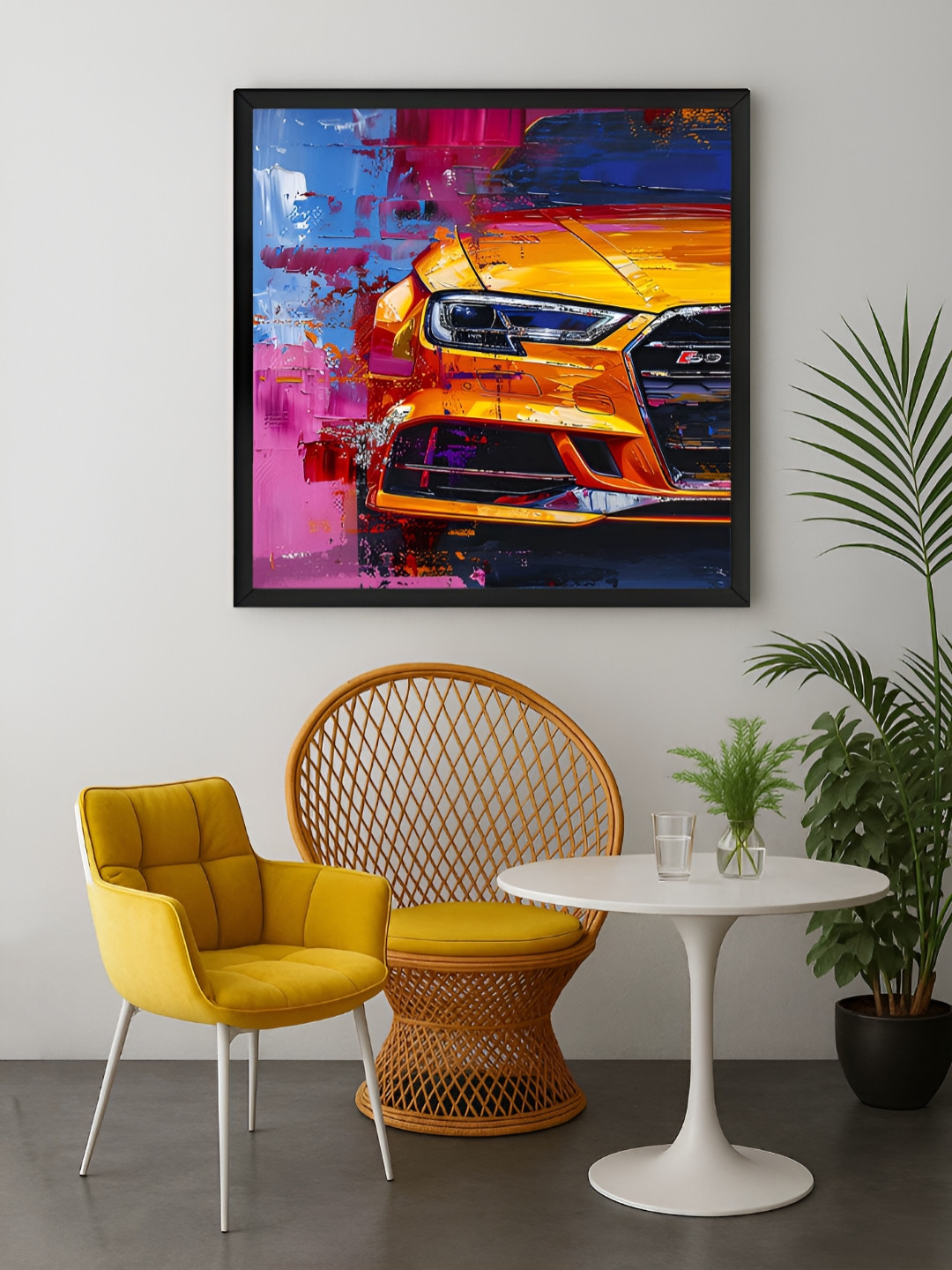 999Store Yellow & Blue Vintage Car Canvas Wall Art