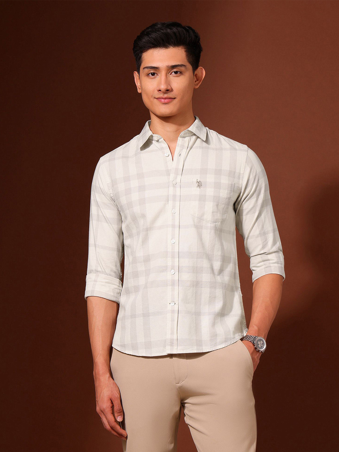 U.S. Polo Assn. Men Tailored Fit Other Checks Pure Cotton Casual Shirt