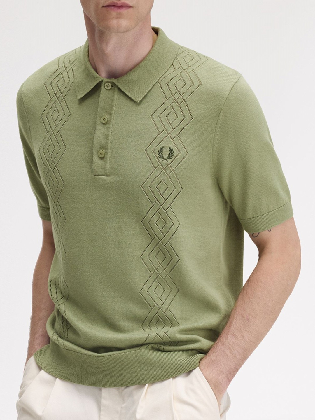 Fred Perry Men Self Design Polo Collar Cotton T-shirt