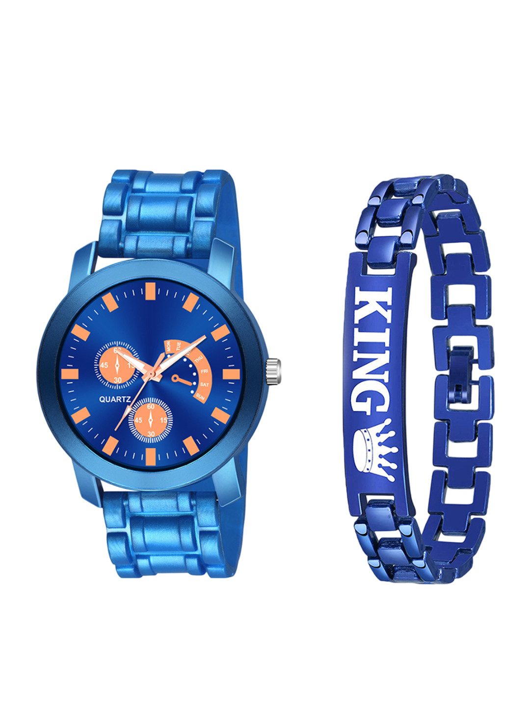 CSAMON Men Pack of 2 Textured Straps Watch PandoBLU AeviyoRG D 801BLU k Bracelet