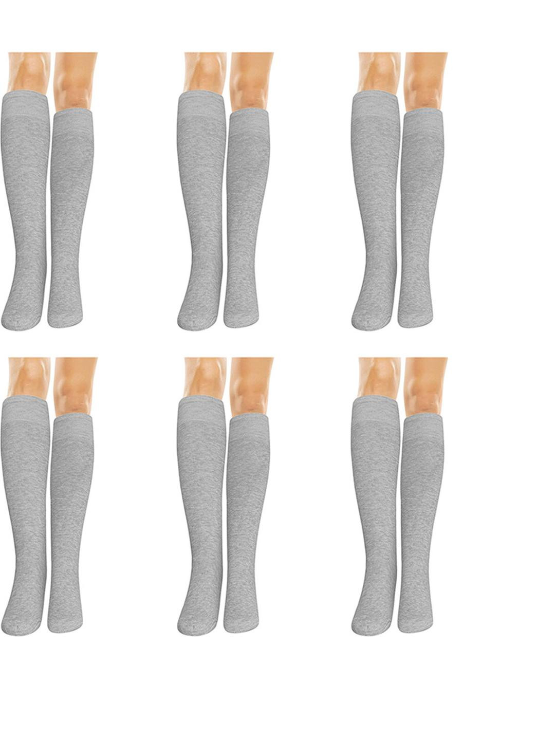 MUKHAKSH Girls 6 Pairs Grey Winter Knee Length Cotton Casual Socks