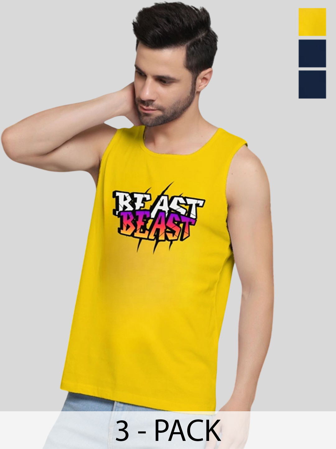 UpClothing Pack Of 3 Assorted Printed Gym Vest Upclothing Trendy multipack vests