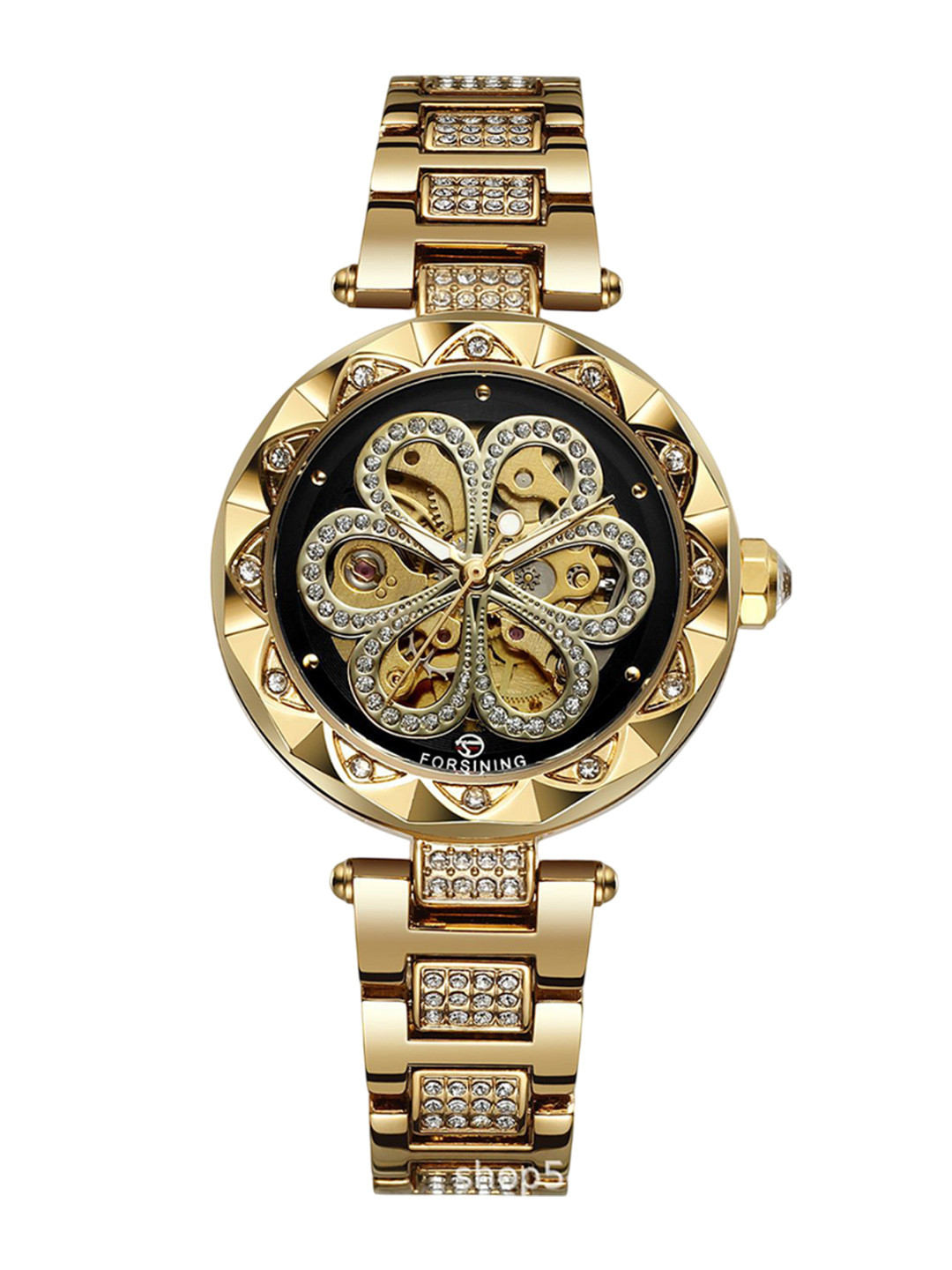 FORSINING Women Automatic Skeleton Watch with Stainless Steel Strap