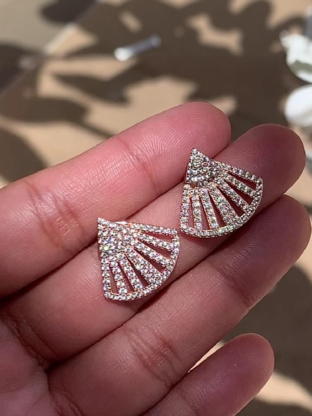 Rose Gold Diamond Studded Scarlet Fan Studs on 925 silver.