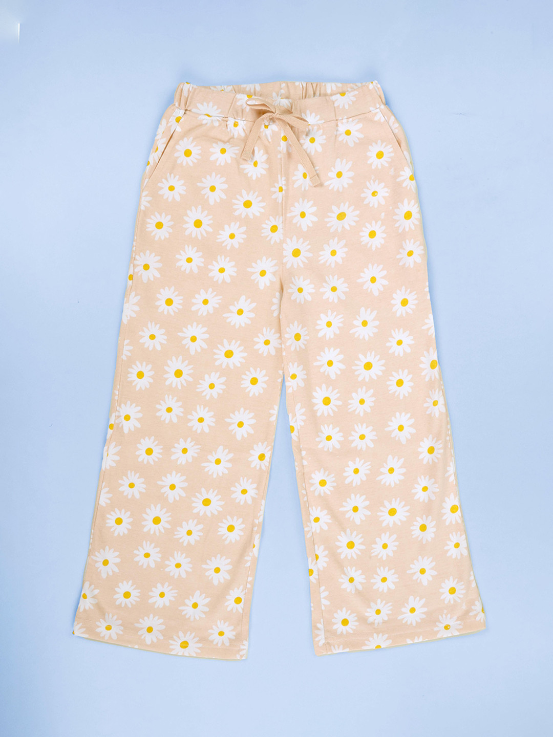 KiddoPanti Girls Daisy Flower Printed Pure Cotton Straight-Leg Lounge Pant