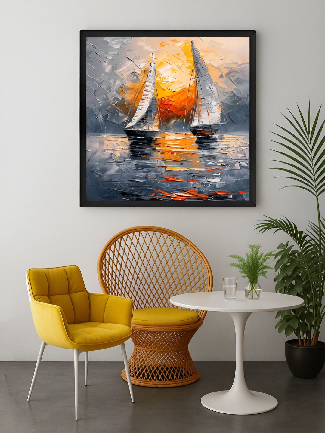 999Store Orange & Grey 1 Piece Sailboats Canvas Wall Art