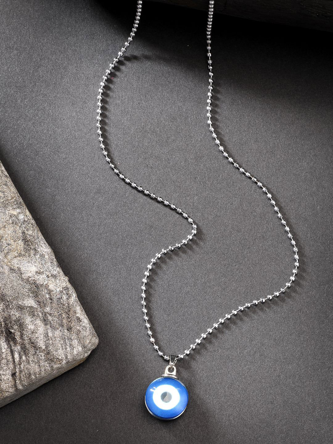 Roadster Unisex Evil Eye Silver-Plated Stainless Steel Pendant with Chain